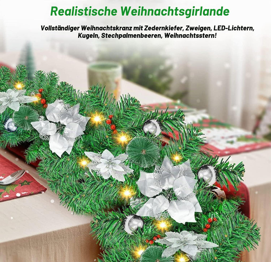 Weihnachtsgirlande mit Beleuchtung - Weihnachtsgirlande - 270cm Weihnachtsgirlande Weihnachtskranz Tannengirlande Weihnachtsdeko Beleuchtet Künstlich Weihnachten Dekoration