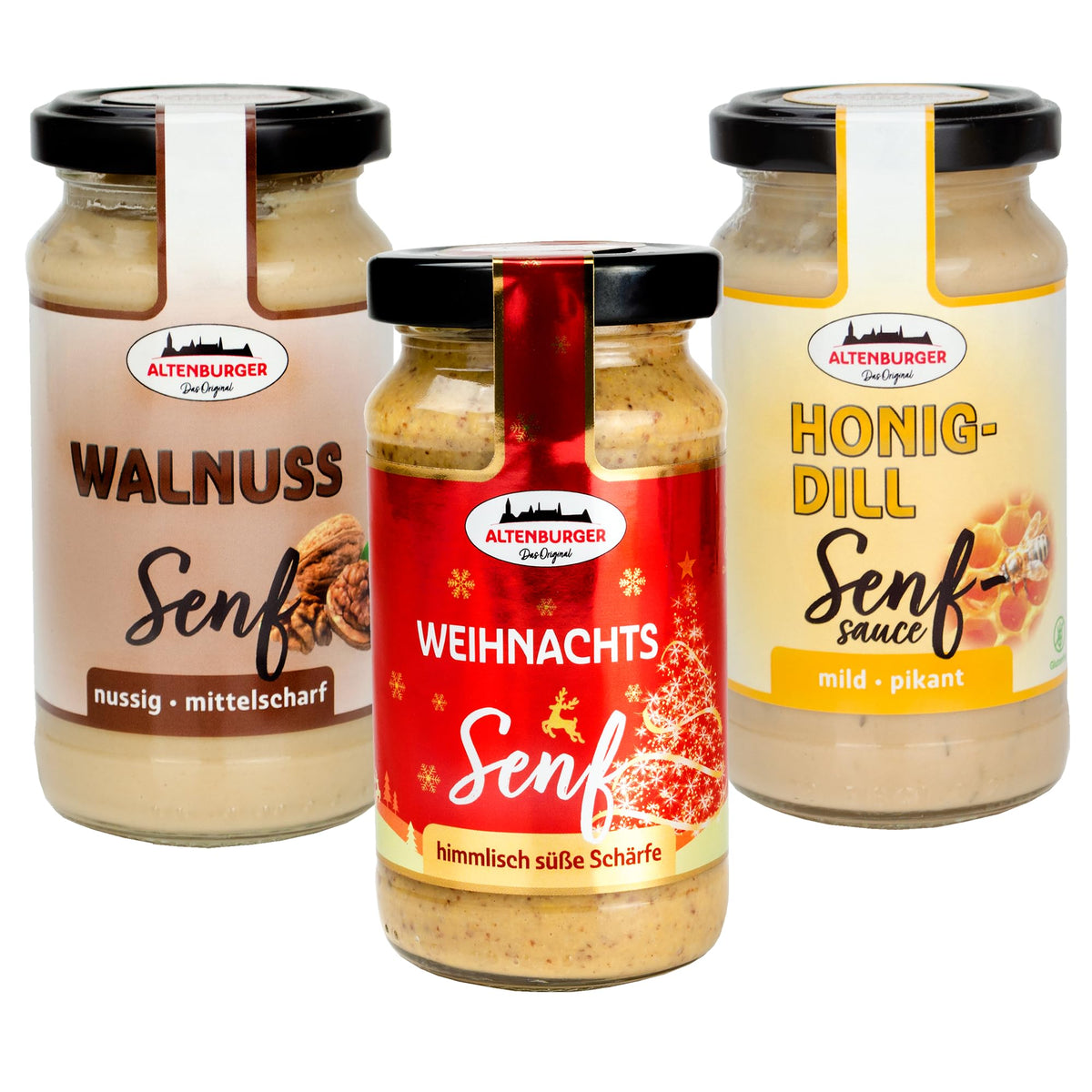 Altenburger Original Bierkiste - drei mit Bier verfeinerte Senfsorten als Geschenk-Set (3-teilig), Geschenkbox für Männer und Frauen
