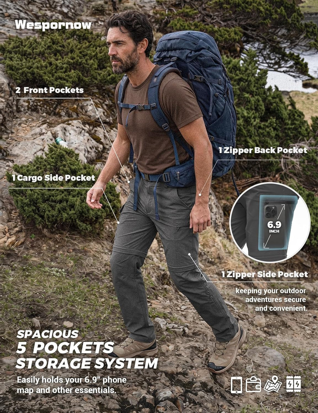 Wespornow Wanderhose Herren Zip-Off: 3 in 1 Atmungsaktiv für Trekking