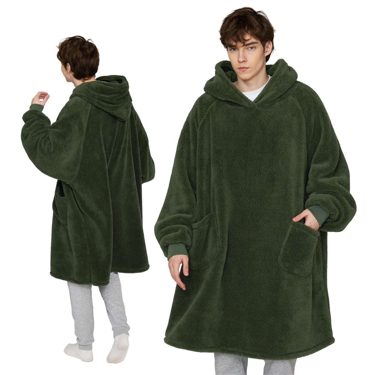 BEDSURE Hoodie Decke mit Ärmeln Geschenke Grau - 95x85cm