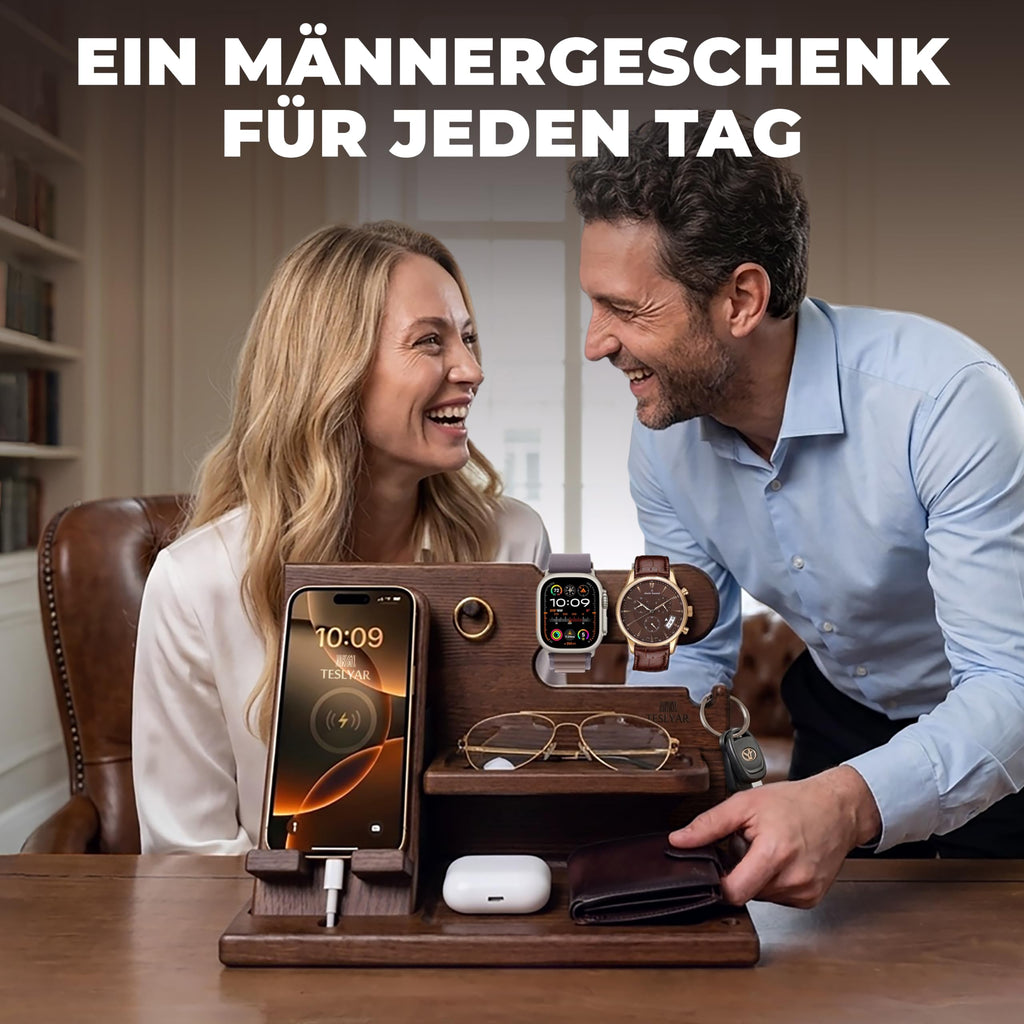 TESLYAR Organizer Schreibtisch Holz Handy Ladestation Männergeschenke Papa