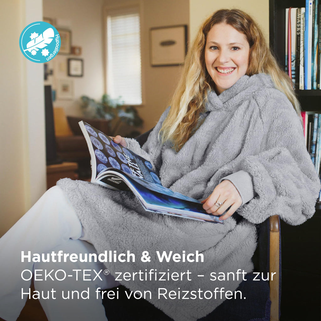 BEDSURE Hoodie Decke mit Ärmeln Geschenke Grau - 95x85cm