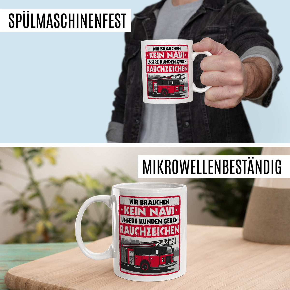Feuerwehr Tasse Rauchzeichen Geschenkidee Witz Kaffeetasse mit lustigen Spruch Geschenk für Feuerwehrmann Kaffeebecher Feuerwehrauto Becher (Weiß & Rot)