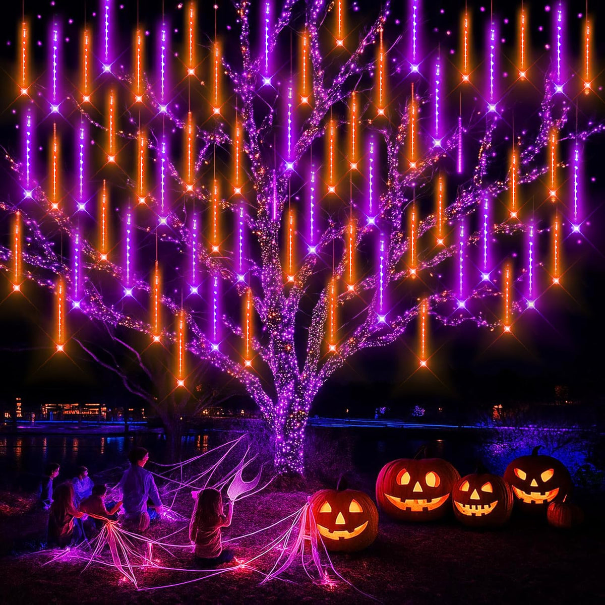 Kwaiffeo Weihnachtsdeko,10 Röhren LED Meteorschauer Lichterkette Außen, Wasserdichte Fallende Regen Lichter für Weihnachten Halloween Weihnachtsbaum Hochzeit Garten Fenster, Mehrfarbig