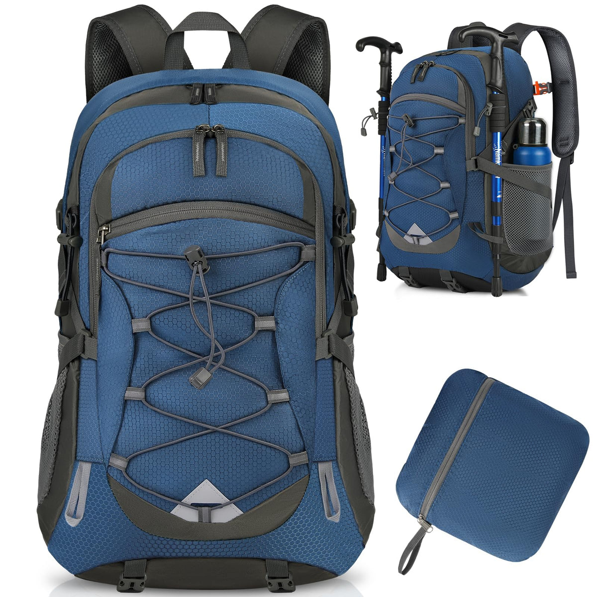 IGOLUMON Wanderrucksack Herren Damen 40L Wasserdichter Rucksack Leicht Faltbarer Reiserucksack Trekkingrucksack mit Reflexstreifen Für Radfahren, Klettern, Bergsteigen und Reisen Sport，Schwarz