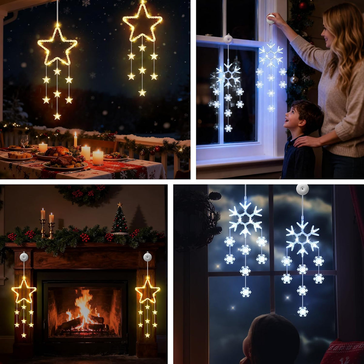 LED Sterne Weihnachtsbeleuchtung, 2 Stück Weihnachtsstern Fenster Lichterkette, Warmweiß Lichtervorhang Innen Batteriebetriebene mit Timer,8 Modi für Weihnachtsdeko Balkon Fest Party Hochzeit