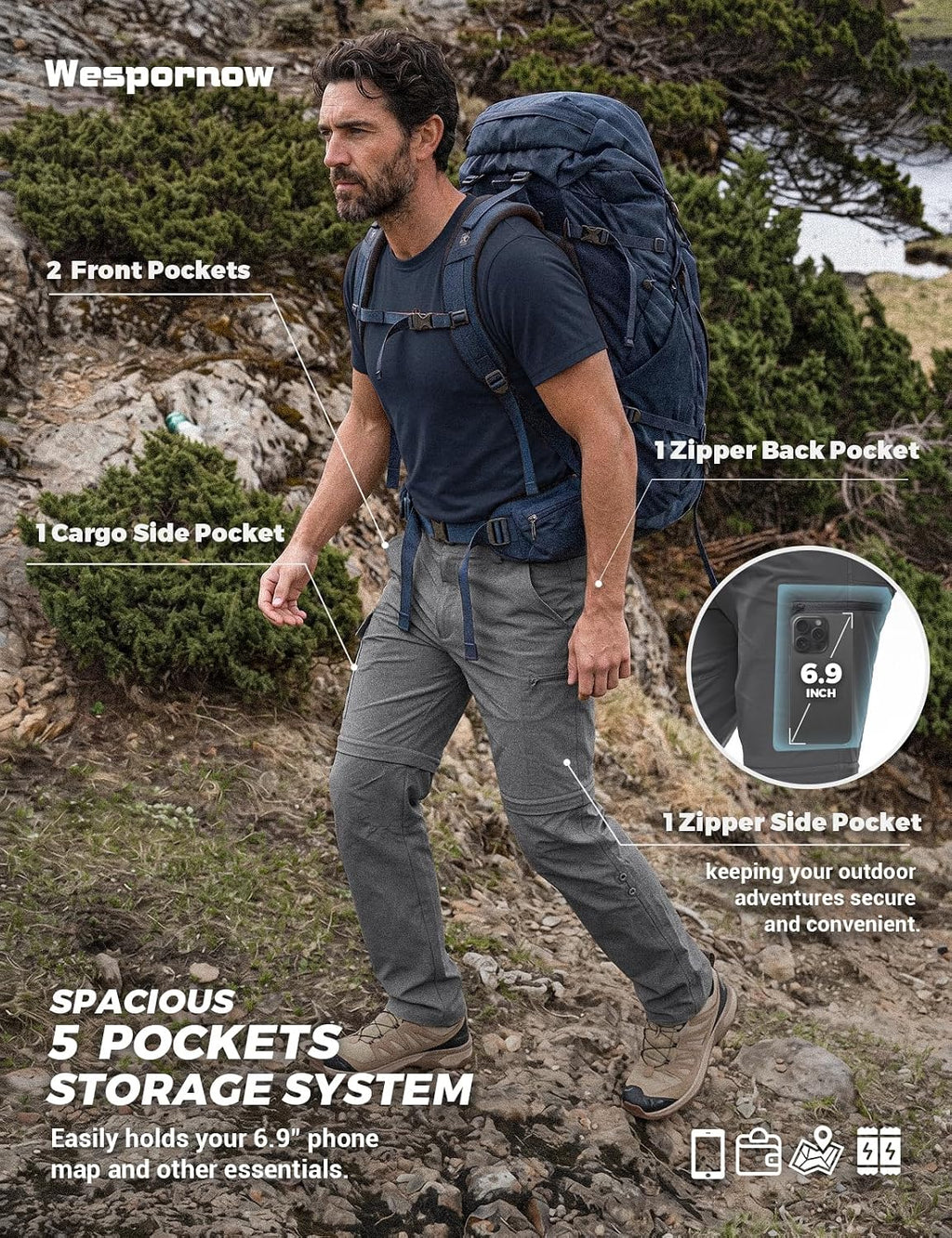 Wespornow Wanderhose Herren Zip-Off: 3 in 1 Atmungsaktiv für Trekking