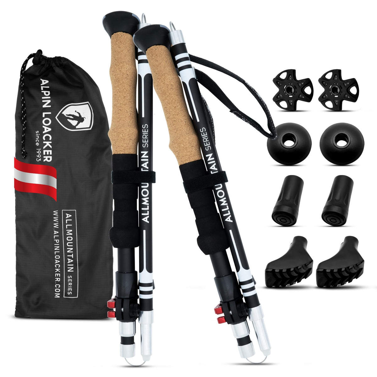 ALPIN LOACKER Wanderstöcke faltbar Carbon oder Aluminium mit Korkgriff I Nordic Walking Stöcke Damen & Herren I Leichte Faltbare Trekkingstöcke Teleskop für Bergsport