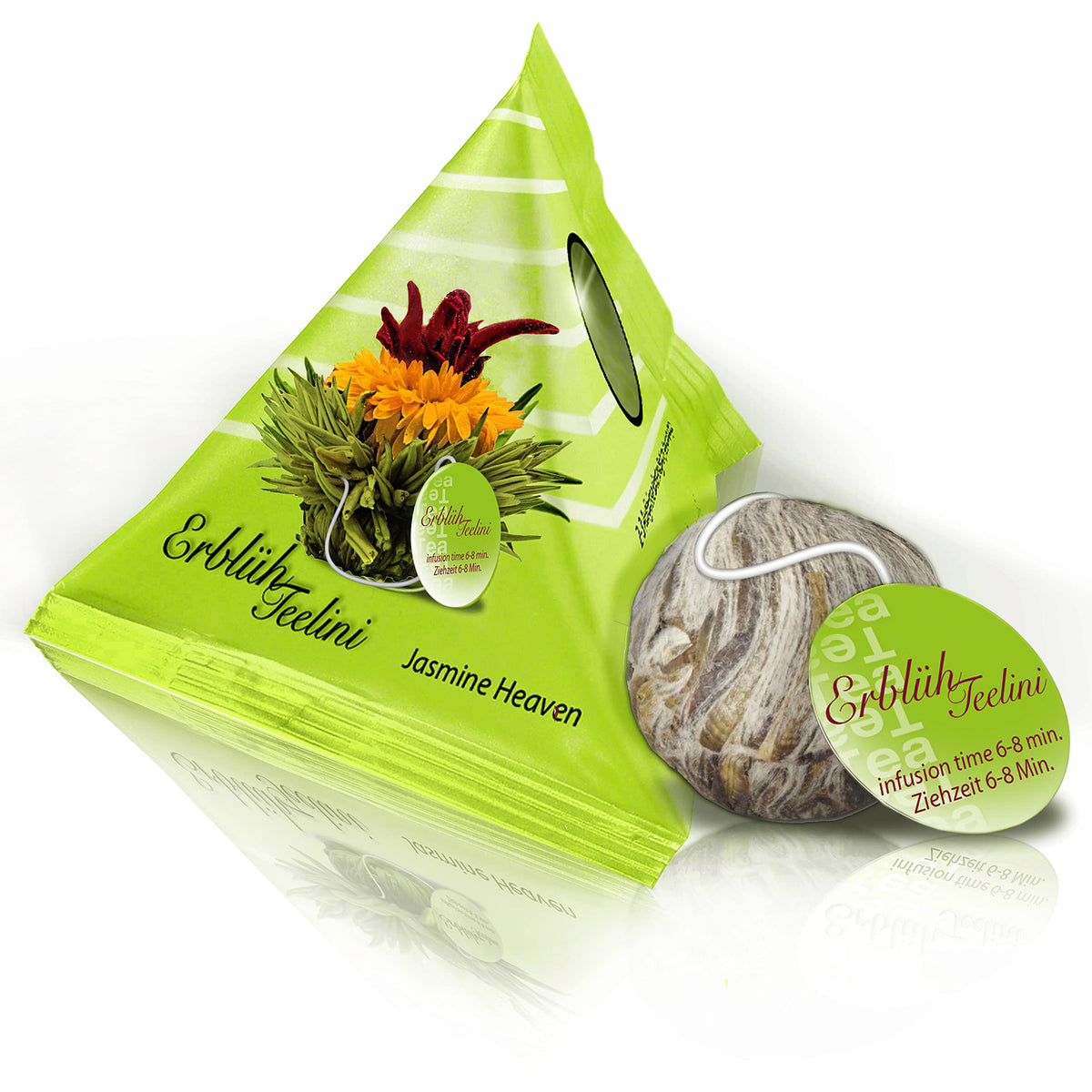Creano 6 Teeblumen Geschenkbox weißer, schwarzer & grüner Tee in edler Magnetbox mit Silberprägung - 6 verschiedene Sorten - Geschenk zu Weihnachten