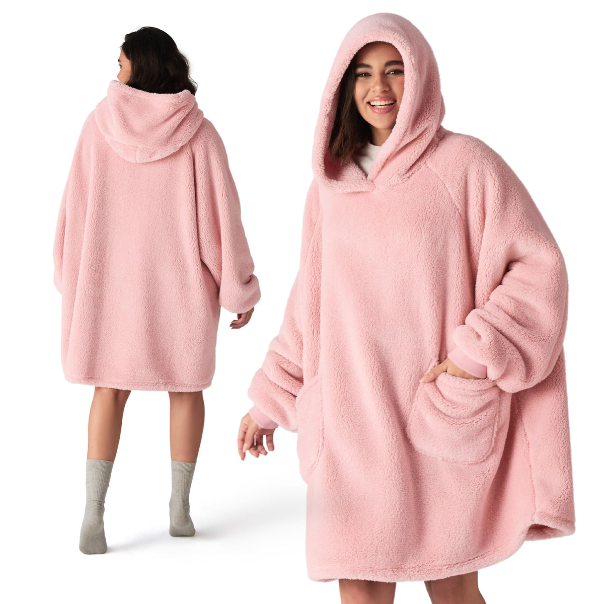 BEDSURE Hoodie Decke mit Ärmeln Geschenke Grau - 95x85cm