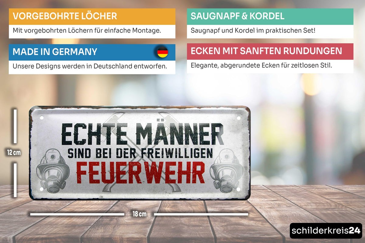 schilderkreis24 - Feuerwehr Blechschilder 20x30cm Set – Sprüche & Deko für Feuerwehrmann (A - Wir haben die größten Hupen, die längsten Schläuche)