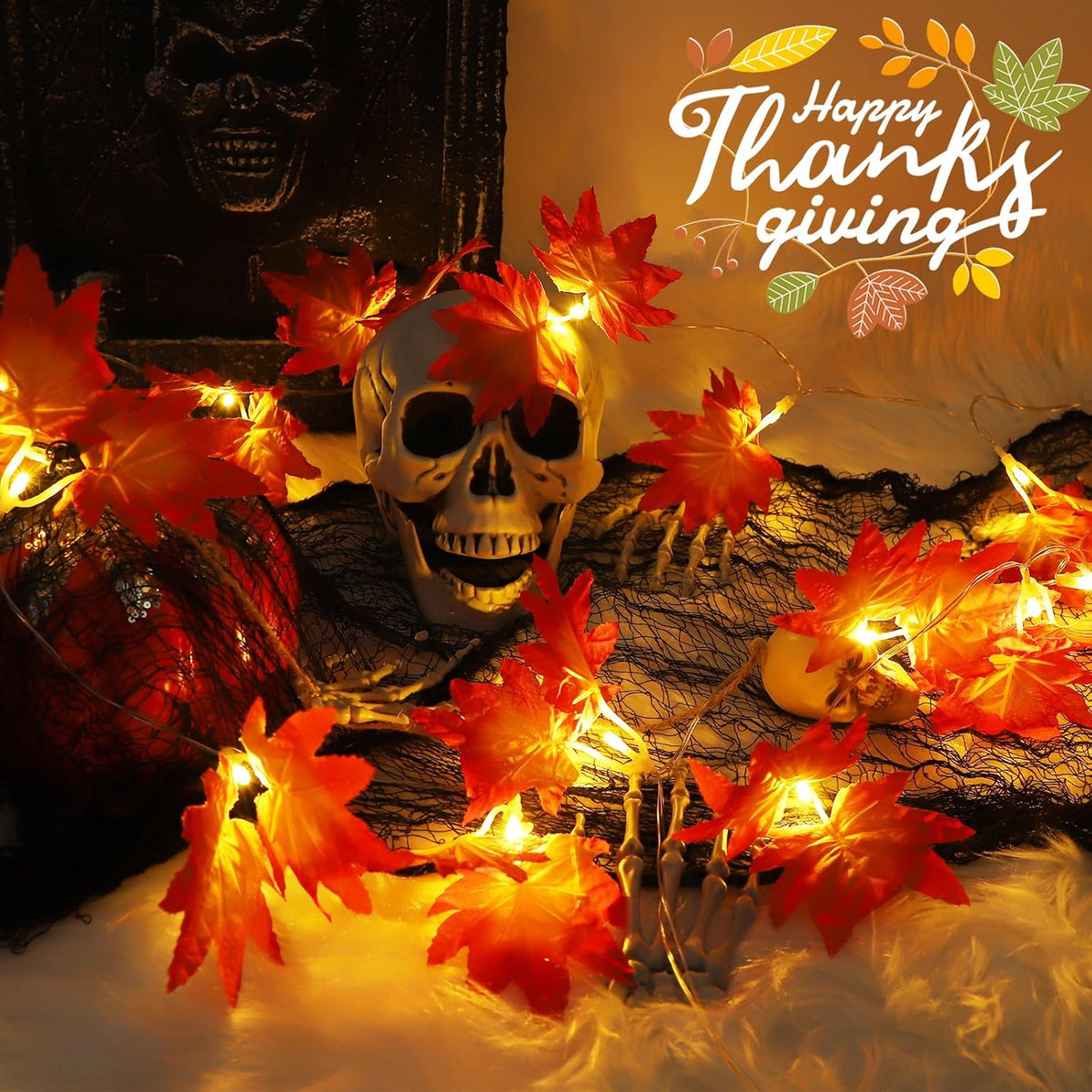 A.bigwhale Herbst Dekoration Lichterkette, 20 LED Ahornblatt Lichterkette mit Timer, Herbst Girlande Licht Blätter Lichterketten Batterie für Party Hochzeit Thanksgiving Erntedankfest Halloween Deko