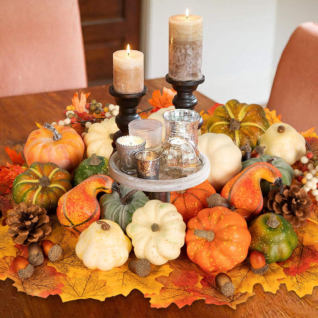 Benjia Kürbis Herbst Deko Dekoration Draußen, Groß Mini Orange Kürbisse Schaumstoff Zierkürbisse Herbstdeko Herbstdekorationen Halloween (Orange, 16 Stück)