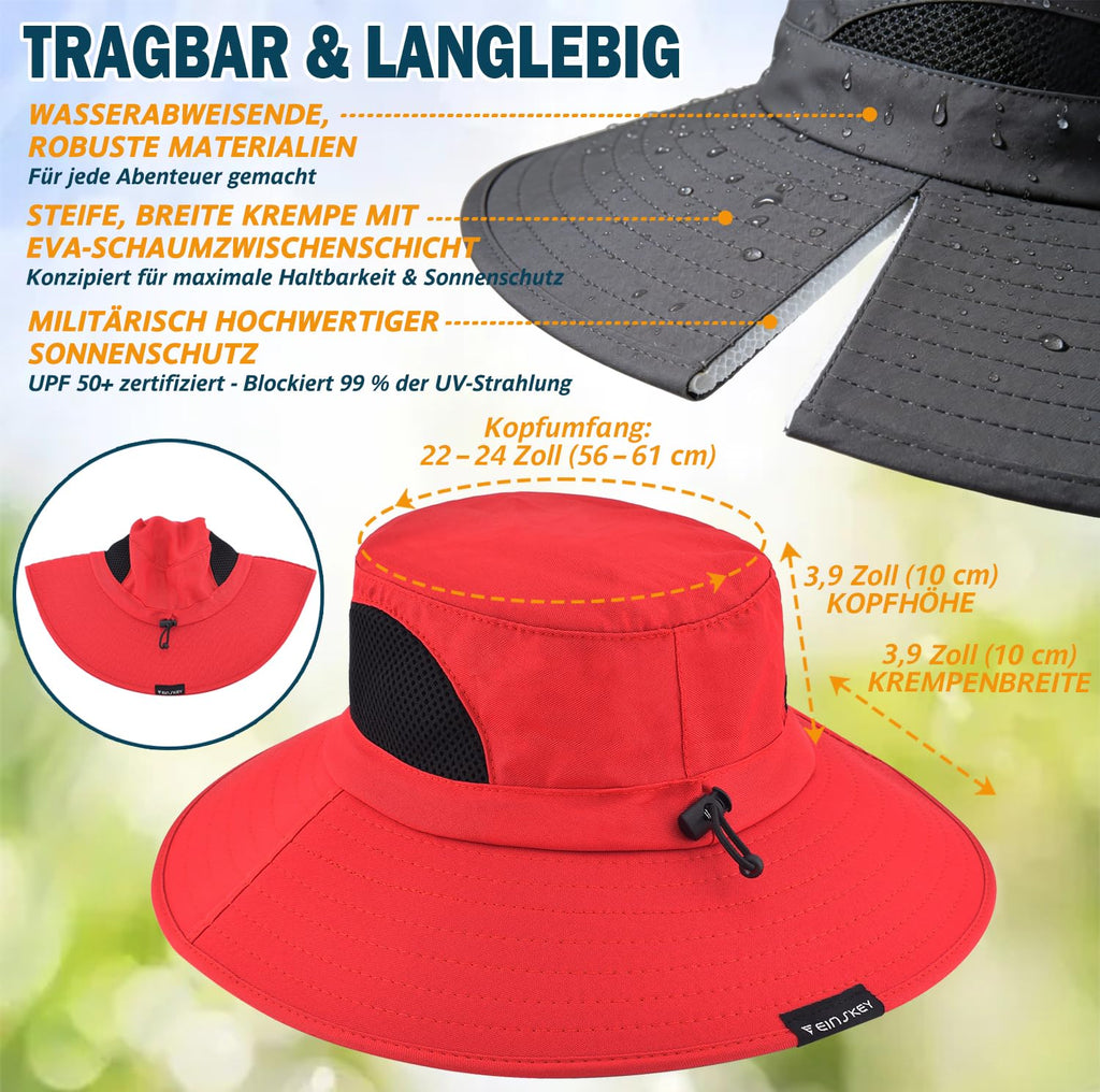 EINSKEY Breitkrempe Sonnenhut, wasserdichter Buschhut für Damen und Herren