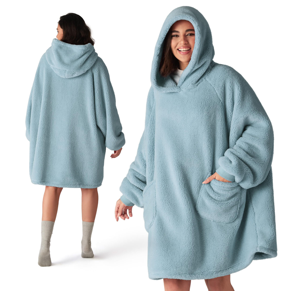 BEDSURE Hoodie Decke mit Ärmeln Geschenke Grau - 95x85cm
