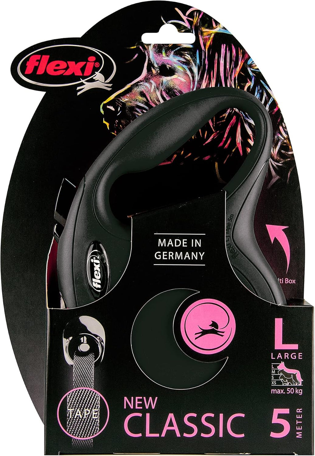 flexi® Classic L Hunde Roll-Leine, 5m Gurt, schwarz