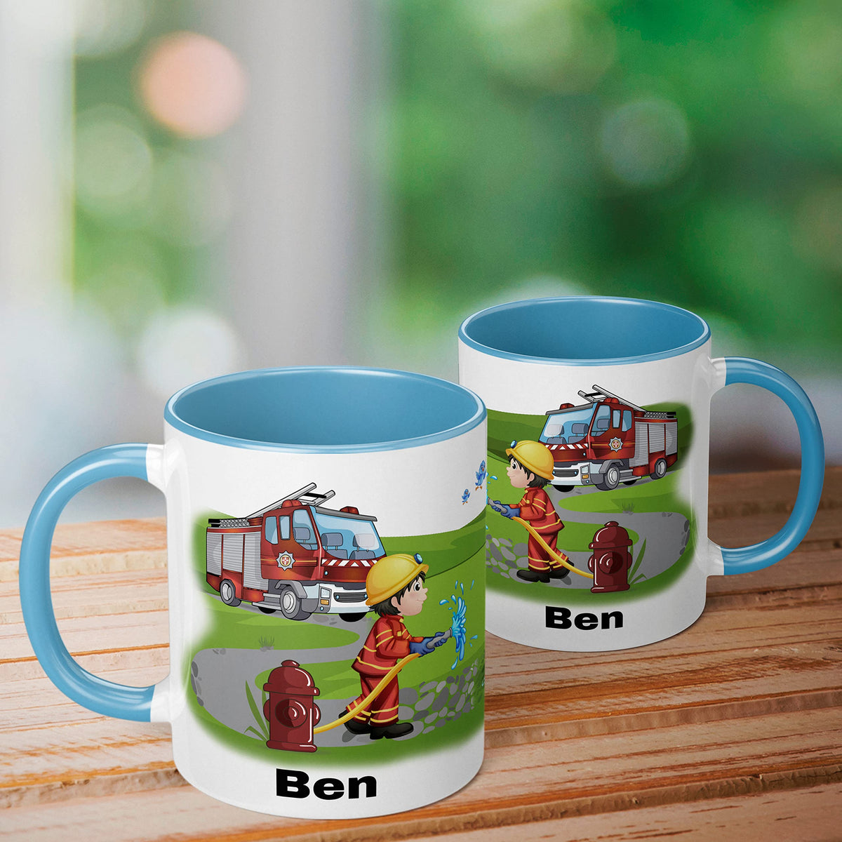 Tasse mit Namen für Kinder Feuerwehrmann – Kindertasse personalisiert – Feuerwehr Kinderbecher Trinkbecher für Jungen und Mädchen - rundum bedruckt – Geschenk zu Weihnachten, Geburtstag (Rot)