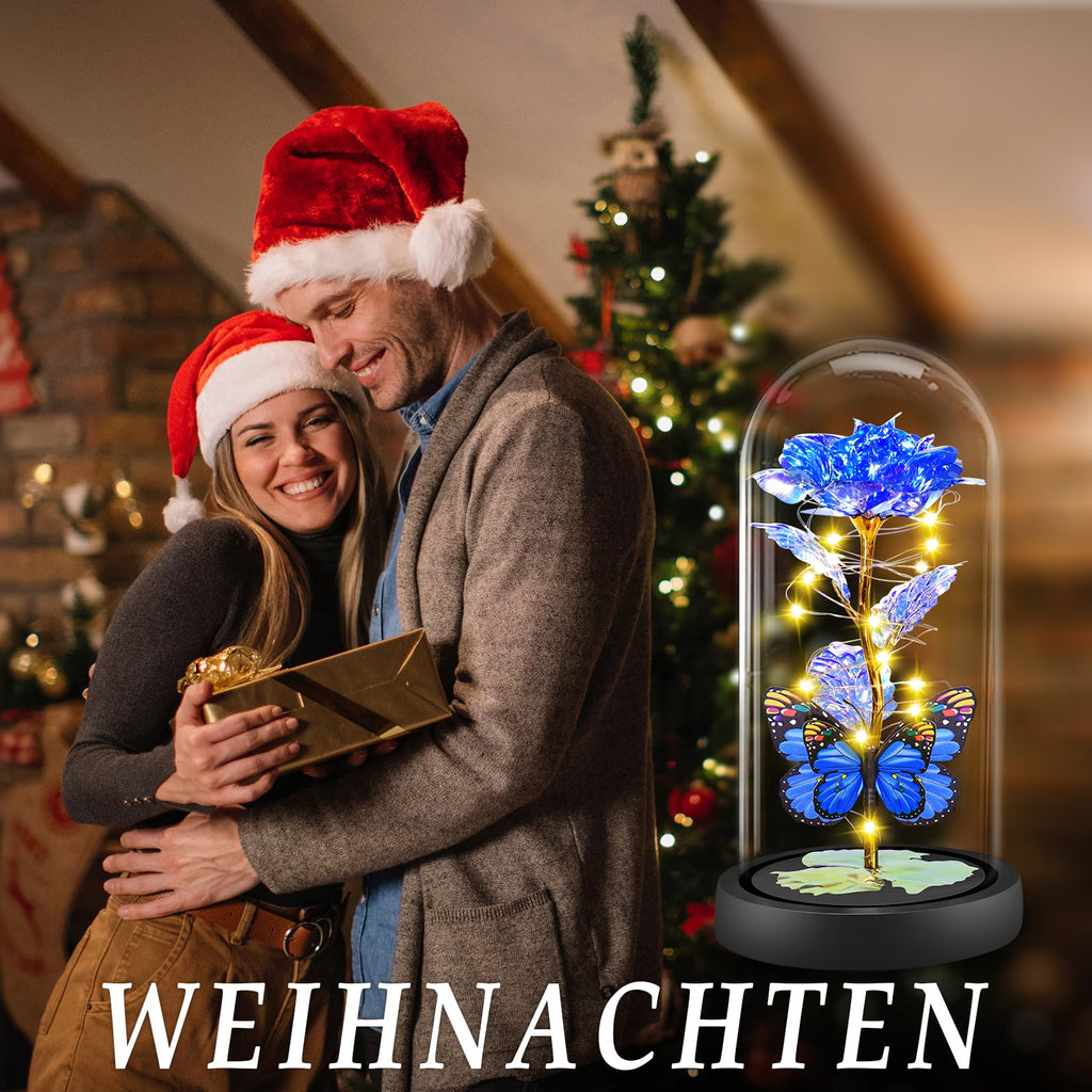 BOLEi Geschenke für Frauen,Ewige Rose im Glas mit LED(Klassisch Rot Rose)