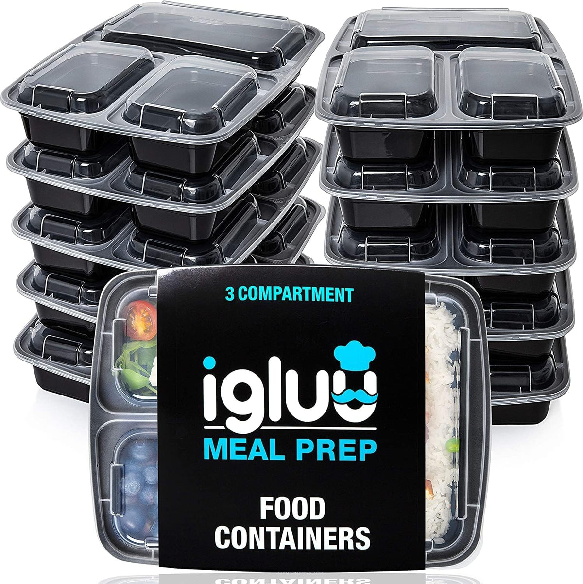 Igluu Meal Prep Boxen (10er-Pack) 2 Fächer – 887ml