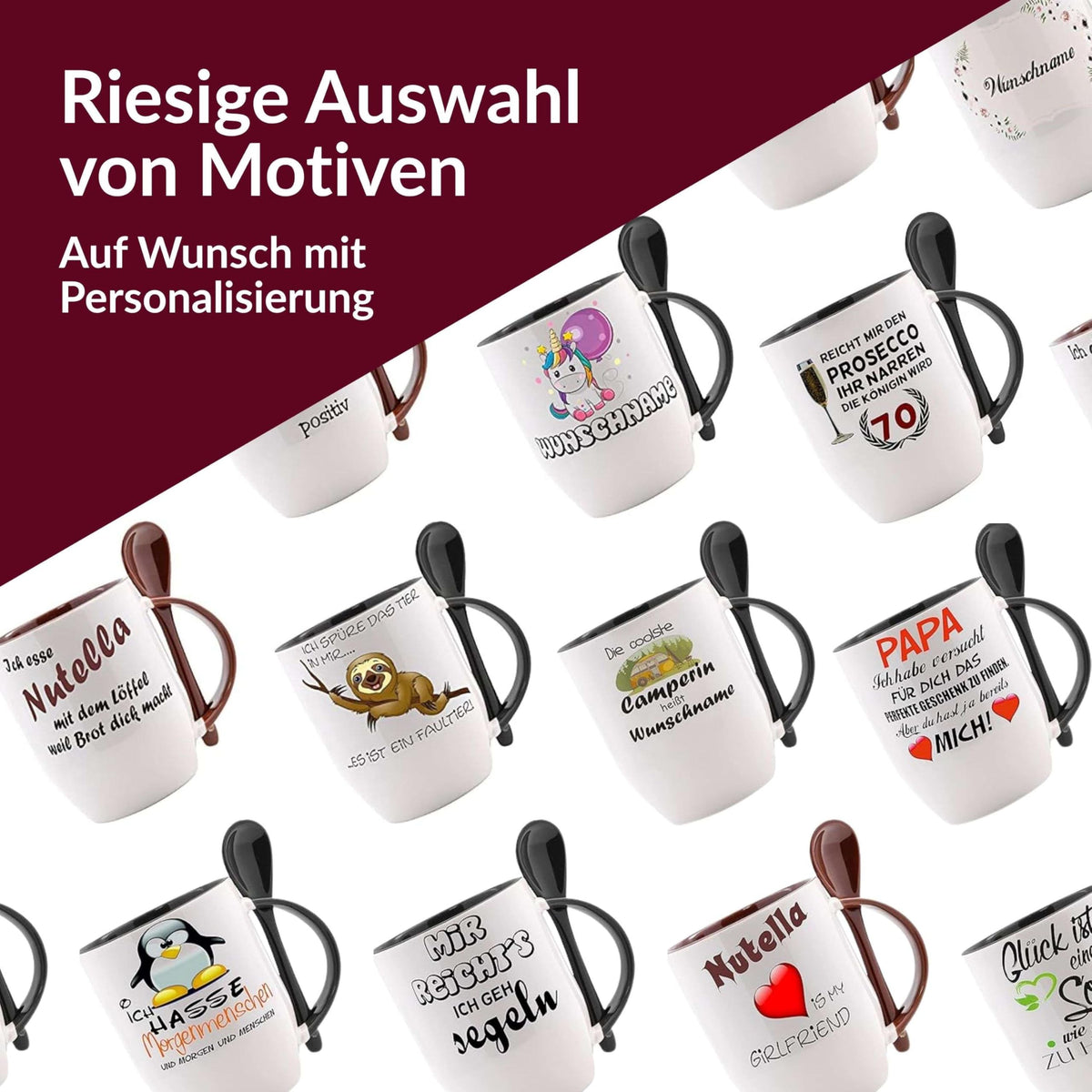 Crealuxe Edelstahltasse mit Karabiner - Der Beste Feuerwehrmann heißt Wunschname - 330ml, Tasse personalisiert, Kaffeetasse, Bürotasse, Metalltasse mit Name