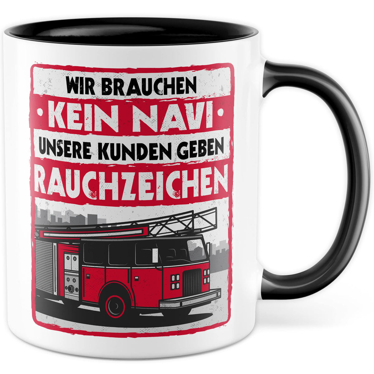 Feuerwehr Tasse Rauchzeichen Geschenkidee Witz Kaffeetasse mit lustigen Spruch Geschenk für Feuerwehrmann Kaffeebecher Feuerwehrauto Becher (Weiß & Rot)