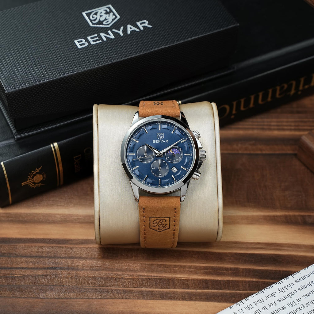 BENYAR BY Uhren Herren Chronograph Analog Quarz Wasserdicht Datum Armbanduhr Herren Mode Business-Kleid Herrenuhr Elegantes Geschenk fur Männer