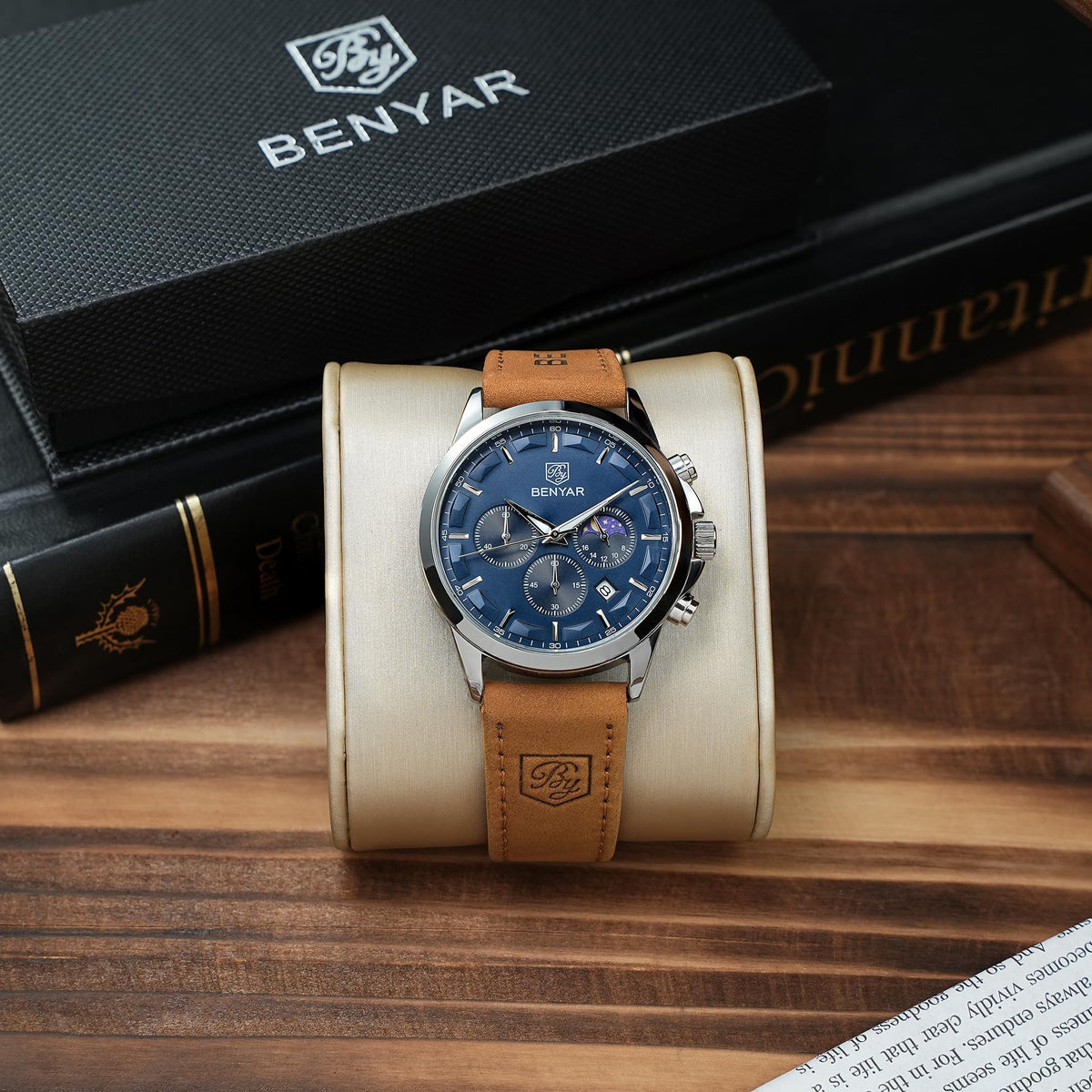 BENYAR BY Uhren Herren Chronograph Analog Quarz Wasserdicht Datum Armbanduhr Herren Mode Business-Kleid Herrenuhr Elegantes Geschenk fur Männer