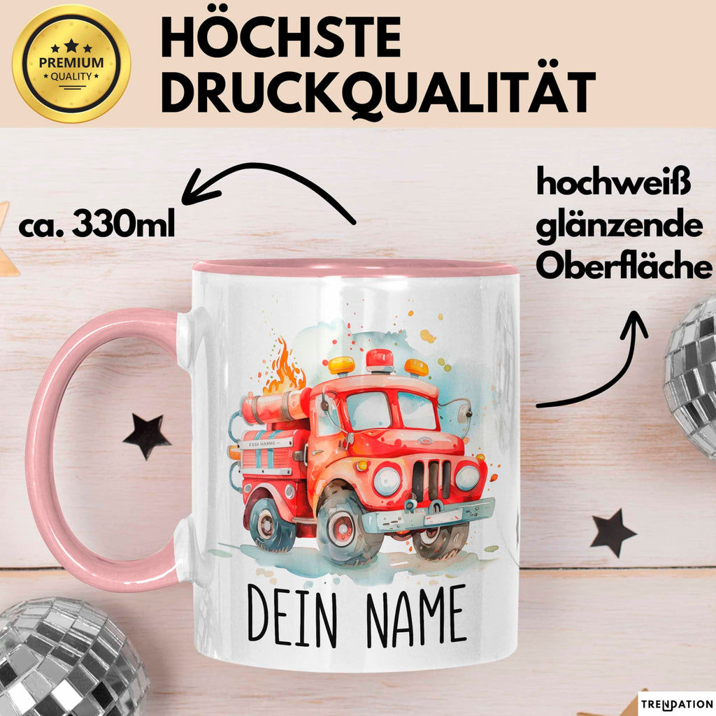 Feuerwehr Auto Tasse mit Namen – Personalisierte Tasse Geburtstag Geschenkidee süßes Feuerwehr Automotiv Namenstasse (Schwarz)