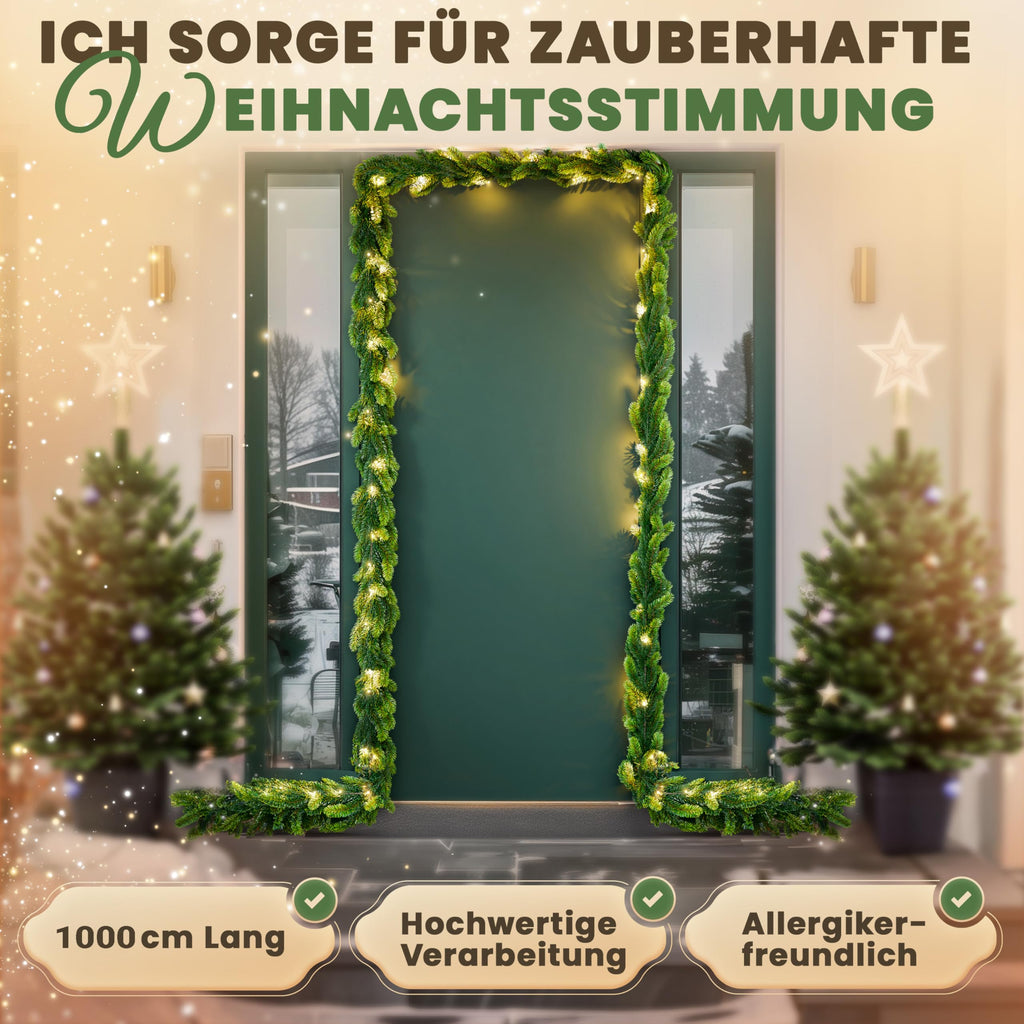 ArtiTree Weihnachtsgirlande - Naturgetreue Tannengirlande, 270cm Grün, Perfekt für Weihnachtsdeko, Treppengeländer & Türrahmen