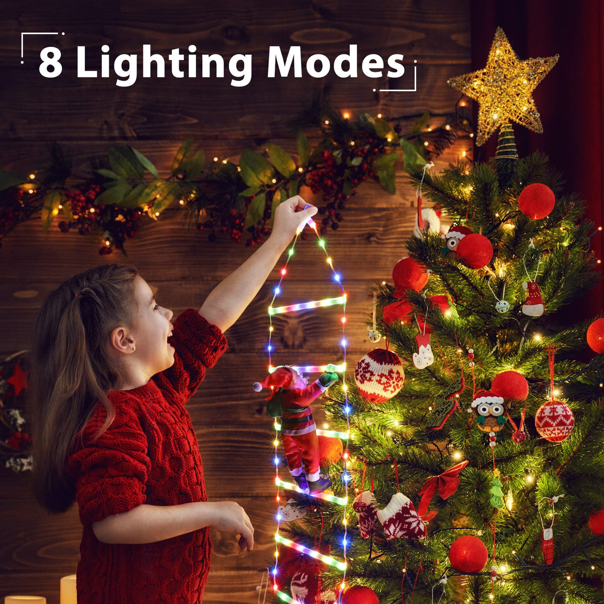 Geemoo LED Weihnachtsmann Leiter Lichterkette - 3 Meter LED Weihnachtsbeleuchtung Strombetrieben mit Timer, Speicherfunktion, 8 Modi, für Innen Außen Weihnachtsbaum Fenster Weihnachten Deko (Warmweiß)