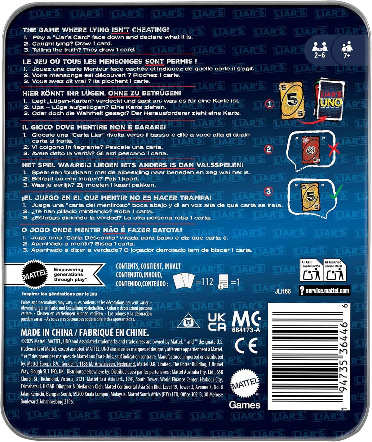 Mattel Games Liar’s UNO Kartenspiel in Aufbewahrungsdose, ab 7 Jahren, 2-6 Spieler