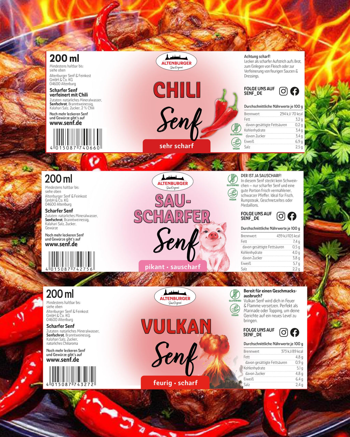 Altenburger Original Bierkiste - drei mit Bier verfeinerte Senfsorten als Geschenk-Set (3-teilig), Geschenkbox für Männer und Frauen