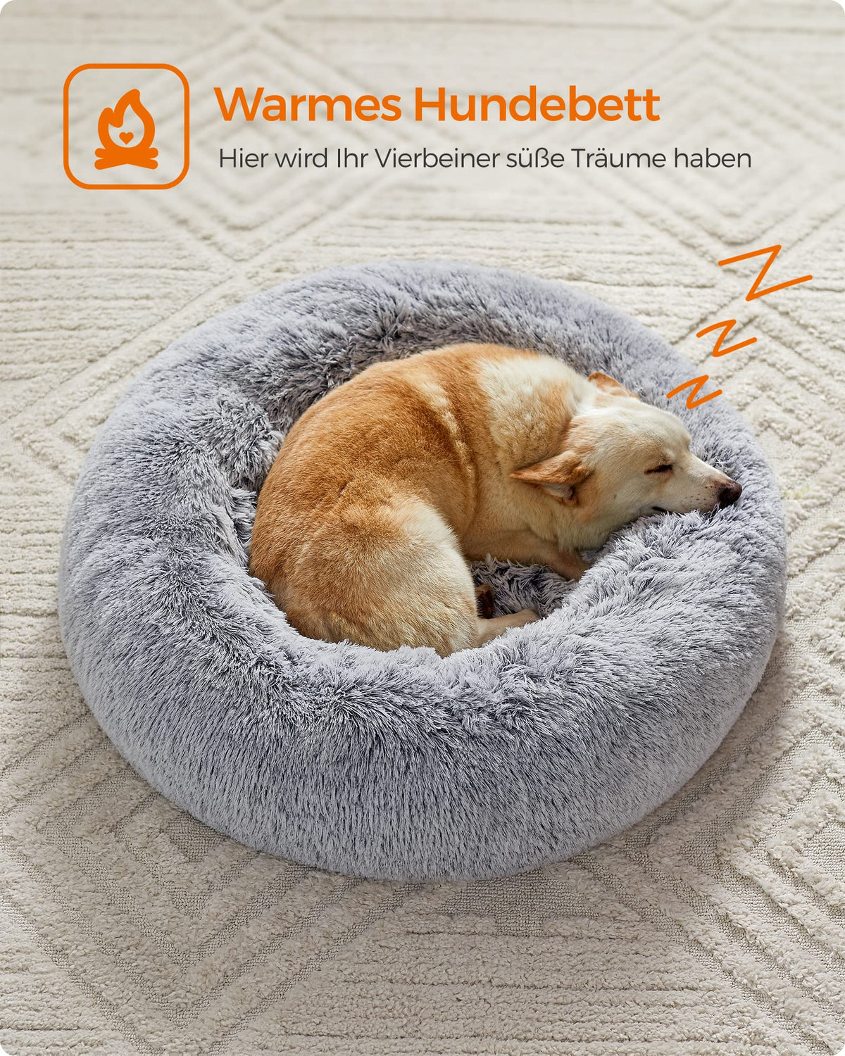 Feandrea Hundebett flauschig, waschbar, Langer Plüsch, 70 cm Durchmesser