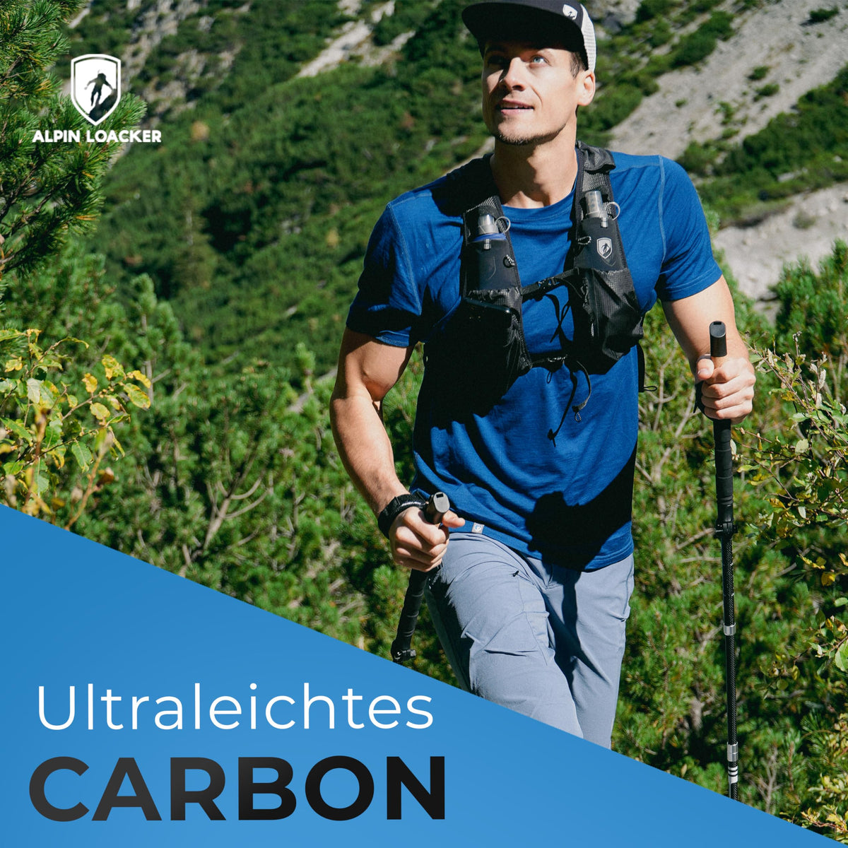 ALPIN LOACKER Wanderstöcke faltbar Carbon oder Aluminium mit Korkgriff I Nordic Walking Stöcke Damen & Herren I Leichte Faltbare Trekkingstöcke Teleskop für Bergsport
