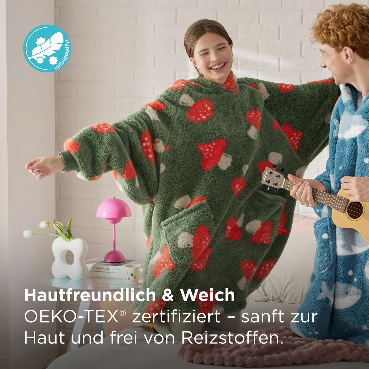 BEDSURE Hoodie Decke mit Ärmeln Geschenke Grau - 95x85cm