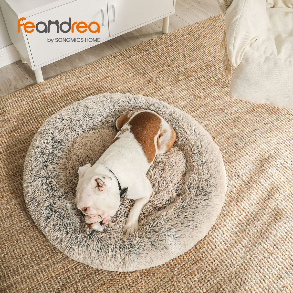 Feandrea Hundebett flauschig, waschbar, Langer Plüsch, 70 cm Durchmesser