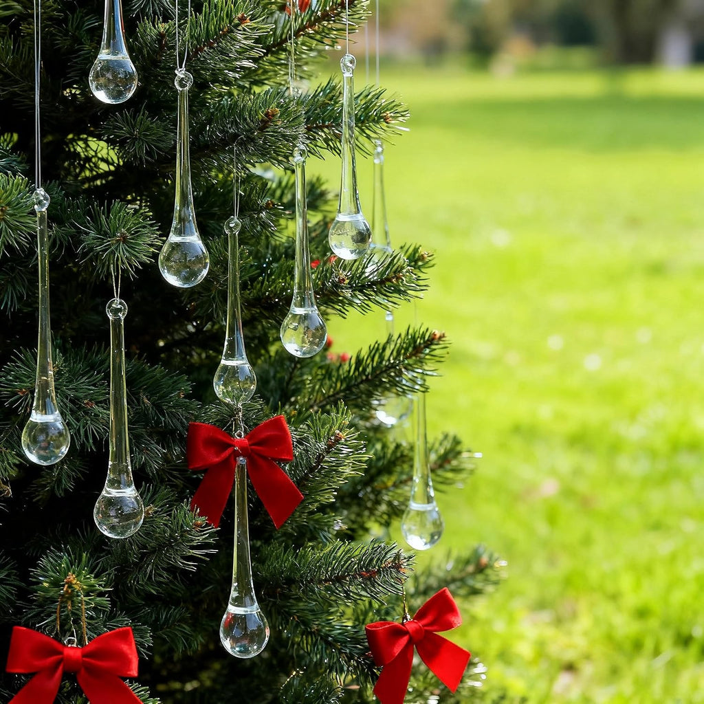 DAHI 12pcs Christbaumschmuck eiszapfen eistropfen Anhänger aus Glas zum Hängen Weihnachten Dekoration (transparent 100x20mm)