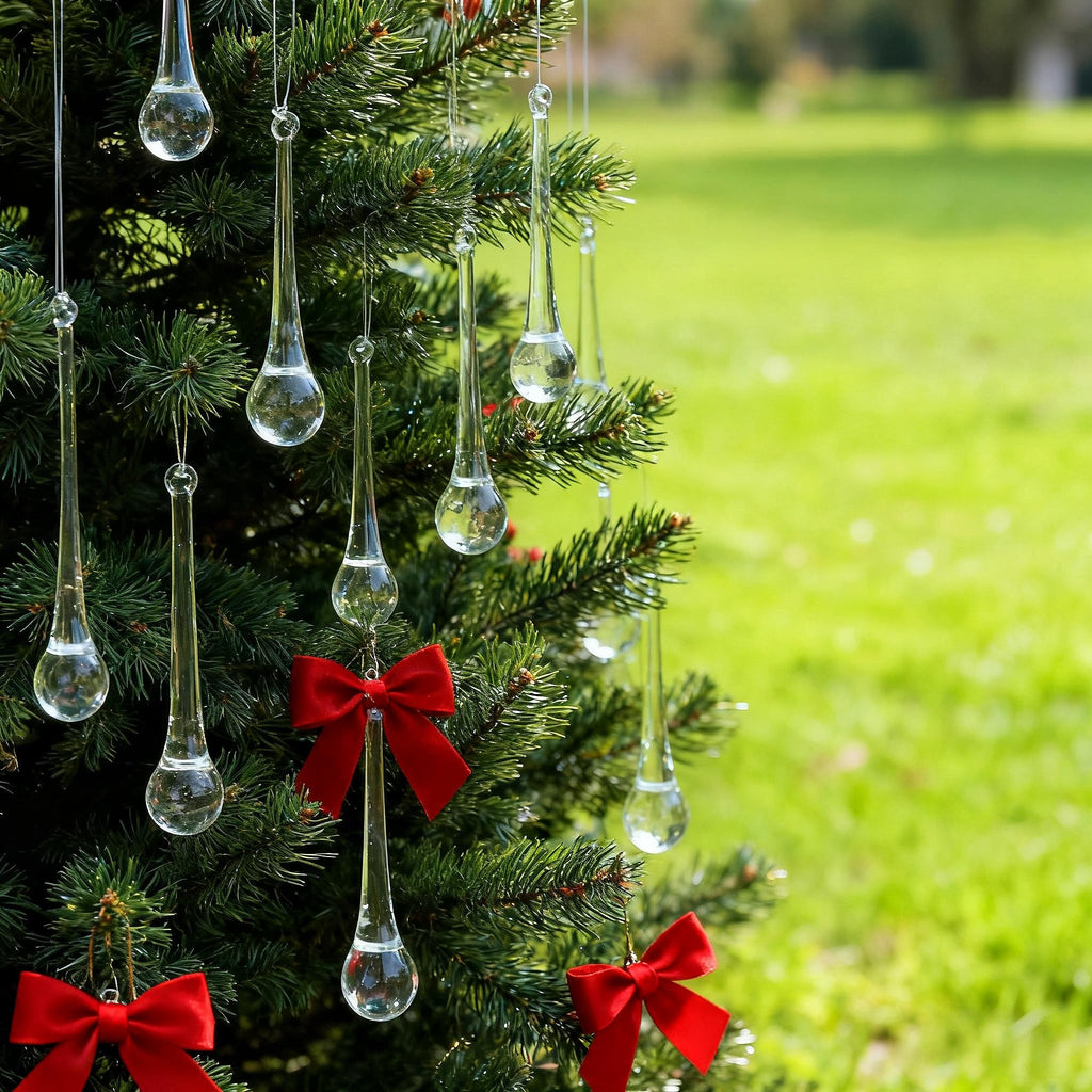 DAHI 12pcs Christbaumschmuck eiszapfen eistropfen Anhänger aus Glas zum Hängen Weihnachten Dekoration (transparent 100x20mm)