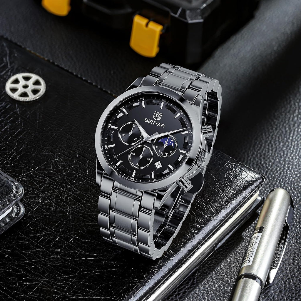 BENYAR BY Uhren Herren Chronograph Analog Quarz Wasserdicht Datum Armbanduhr Herren Mode Business-Kleid Herrenuhr Elegantes Geschenk fur Männer