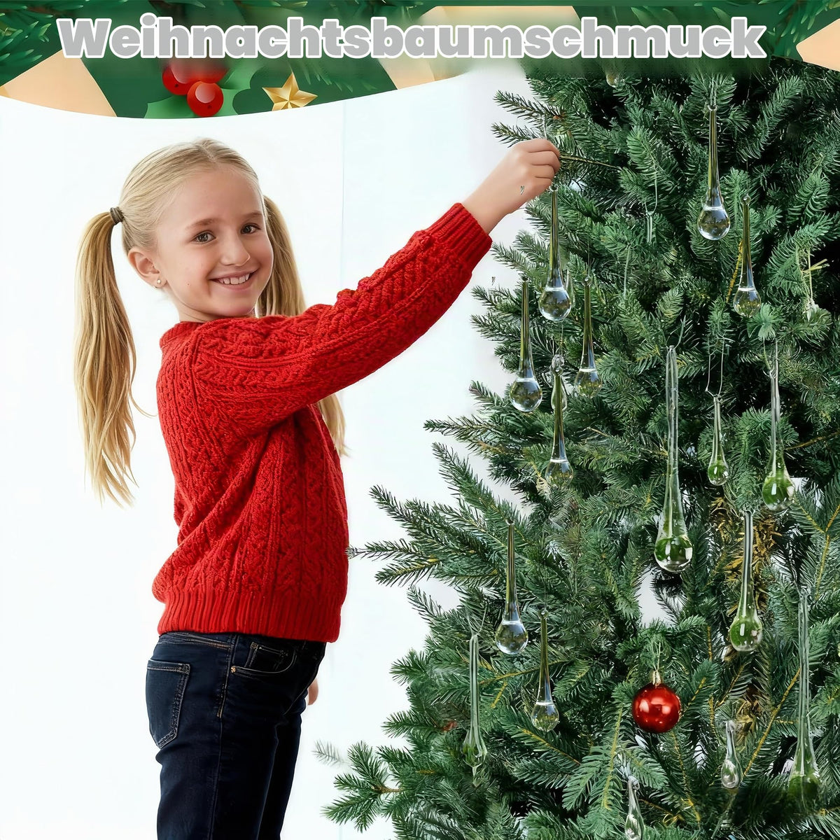 DAHI 12pcs Christbaumschmuck eiszapfen eistropfen Anhänger aus Glas zum Hängen Weihnachten Dekoration (transparent 100x20mm)