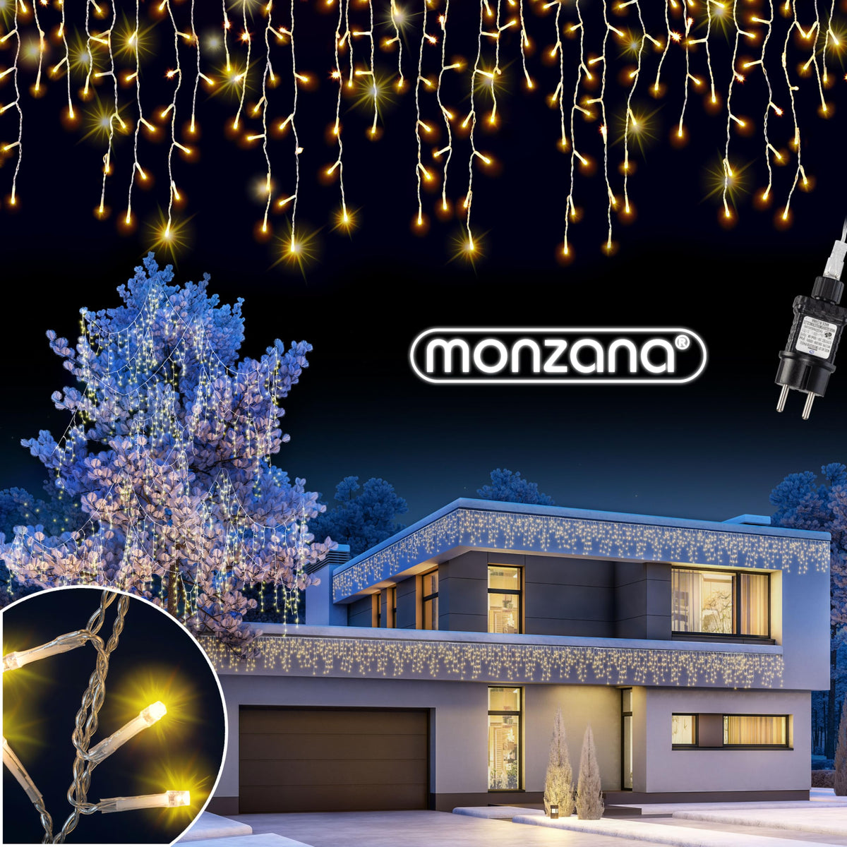 Monzana® Eisregen Lichterkette Außen 200 LED Kaltweiß
