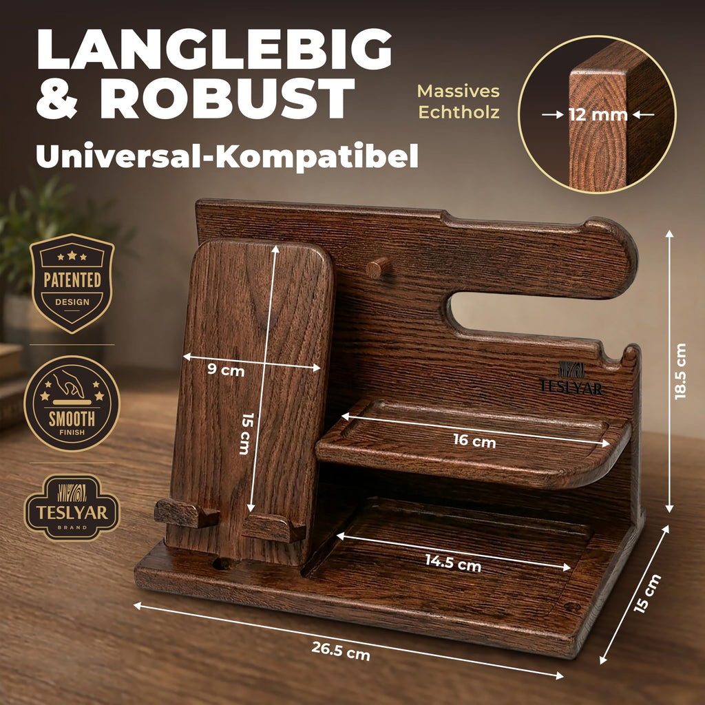 TESLYAR Organizer Schreibtisch Holz Handy Ladestation Männergeschenke Papa