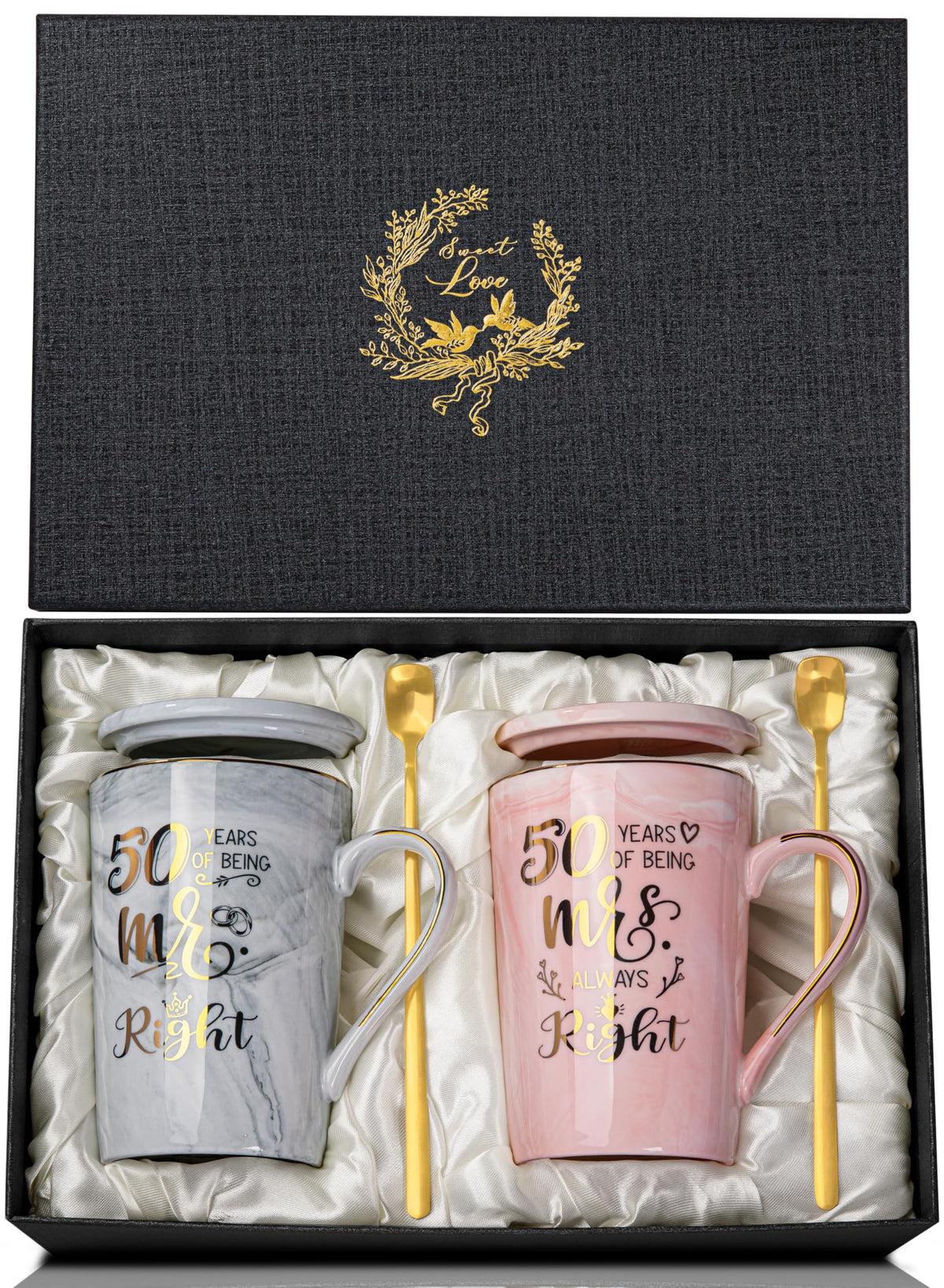 Hochzeitsgeschenke für Brautpaar, Mr und Mrs Geschenk für Braut und Bräutigam, Geschenk Hochzeit, Jubiläumsgeschenk, Kaffeetassen Tassen Set Keramik Marmor 14 Oz für Hochzeit, Verlobungen