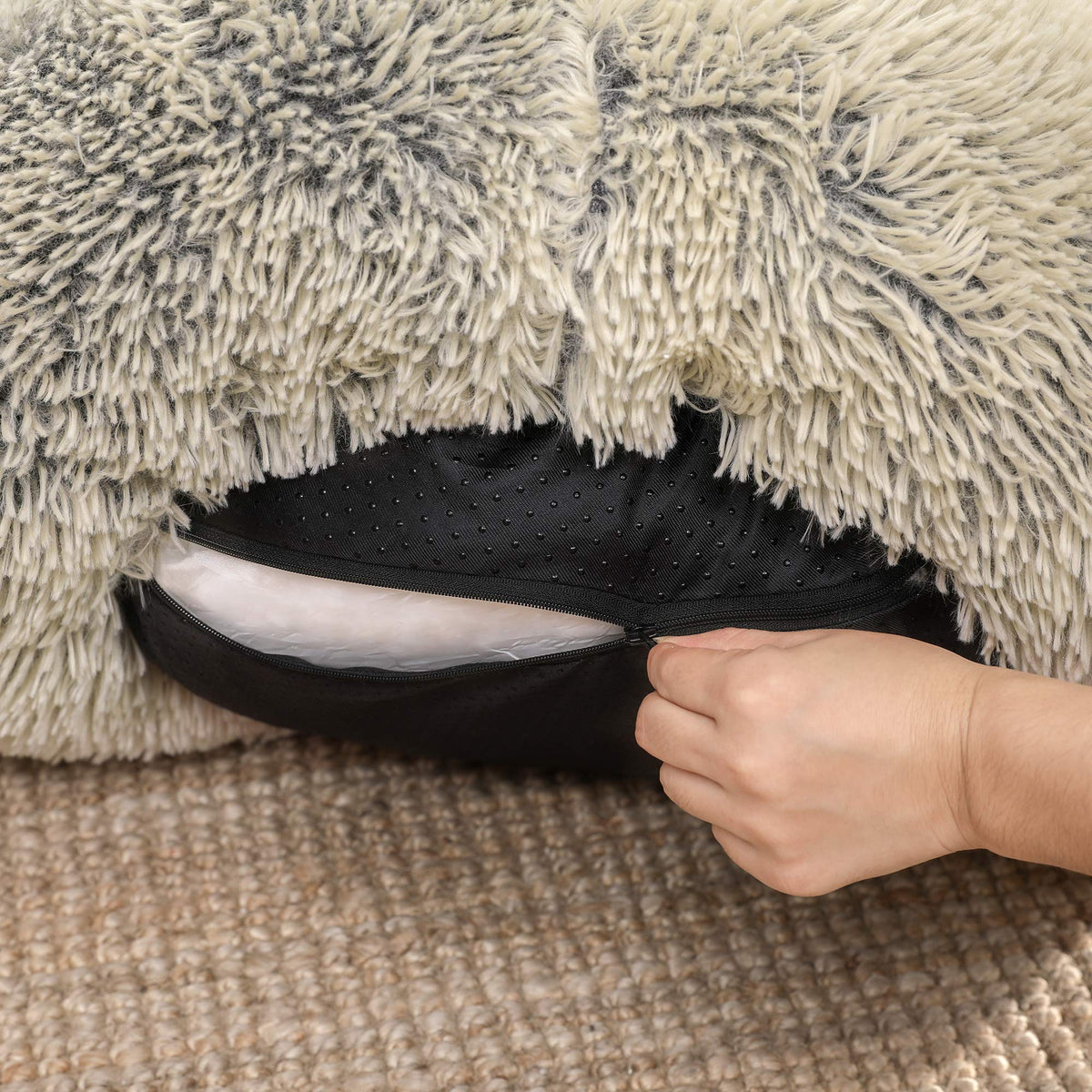 Feandrea Hundebett flauschig, waschbar, Langer Plüsch, 70 cm Durchmesser