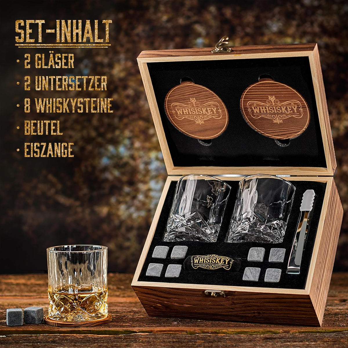 Whisiskey Whisky Gläser Set - Whiskey Geschenkset Glas - Whiskygläser