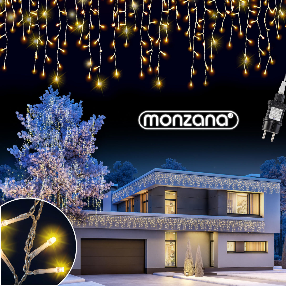 Monzana® Eisregen Lichterkette Außen 200 LED Kaltweiß