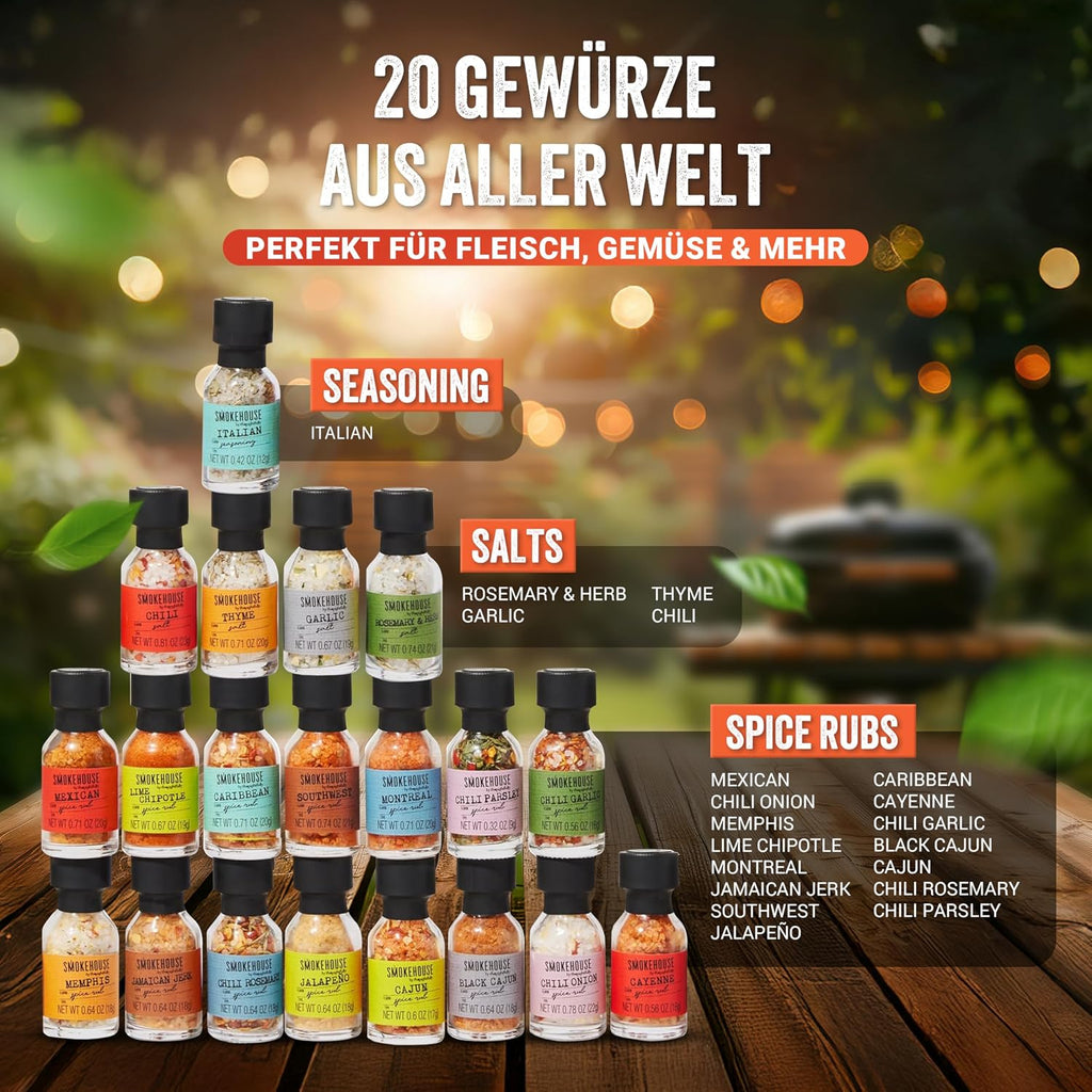 Thoughtfully BBQ Gewürze Geschenkset mit 20 Grillgewürzen