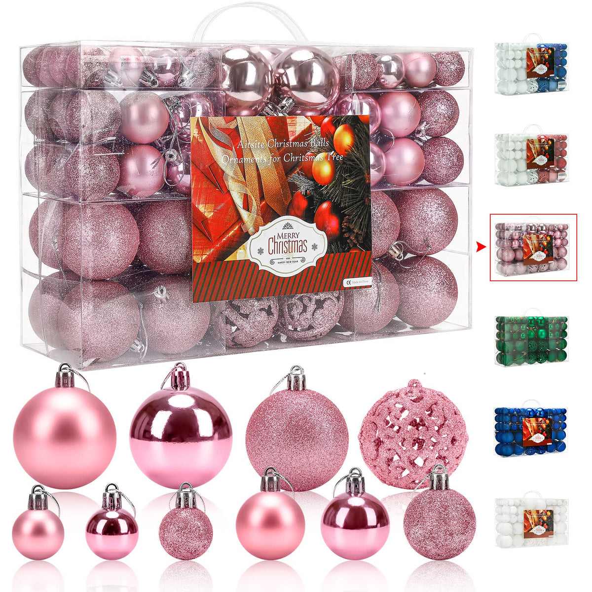 Aitsite 101 Stück Christbaumkugeln Blau Weihnachtskugeln 6CM/4 cm/2 cm Kunststoff Christbaumschmuck Wandbehang Ornamente Weihnachtsbaum Kugeln Flitter Tür Dekorationen Festival Dekore