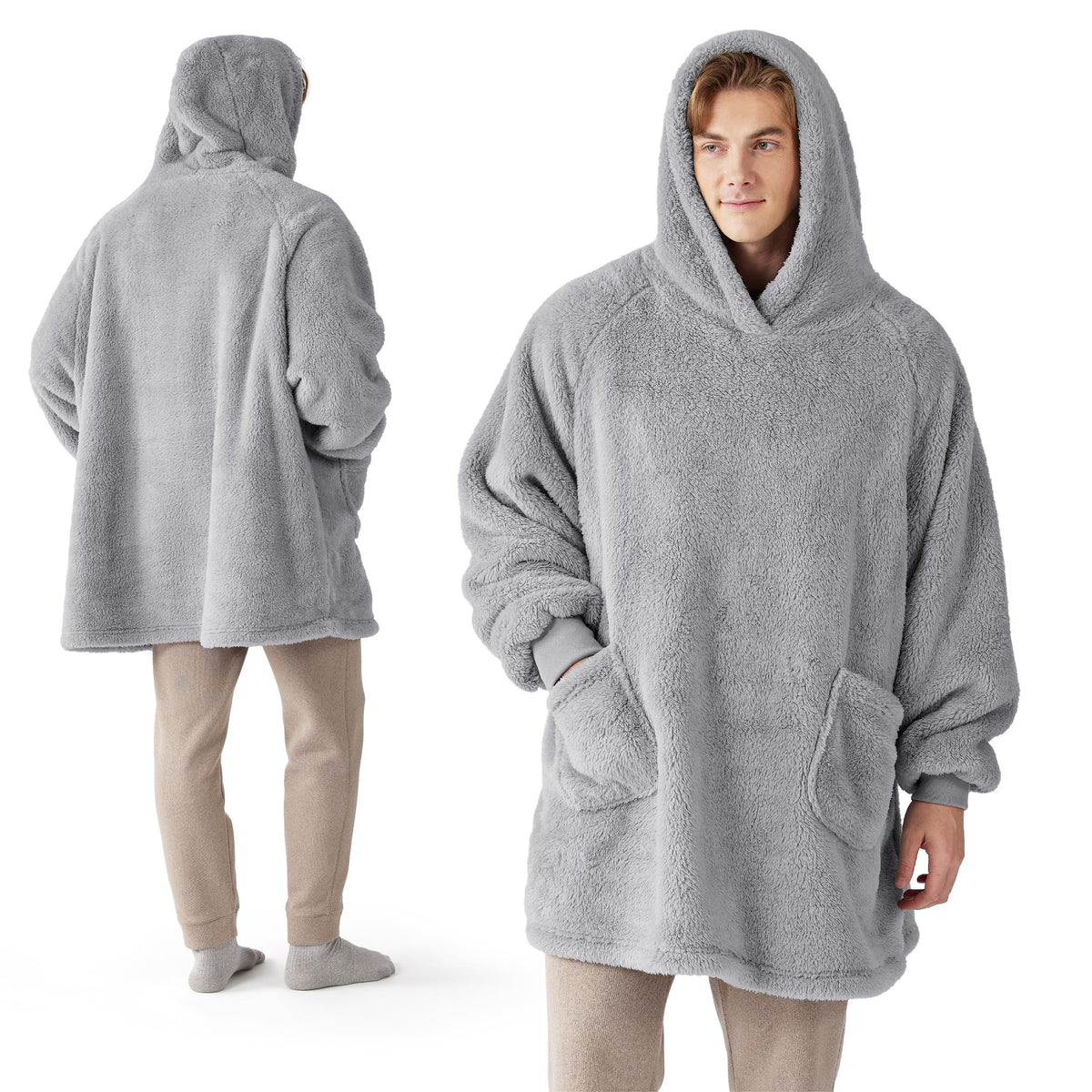 BEDSURE Hoodie Decke mit Ärmeln Geschenke Grau - 95x85cm
