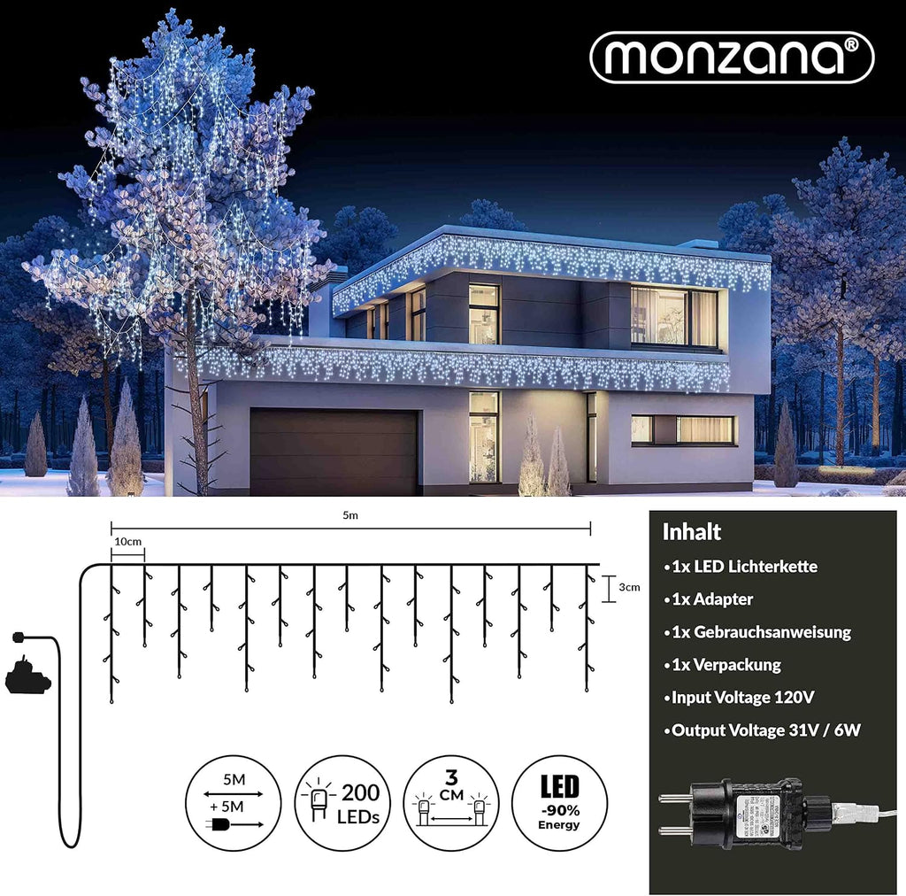 Monzana® Eisregen Lichterkette Außen 200 LED Kaltweiß